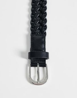 ASOS DESIGN ASOS DESIGN smart slim faux leather woven belt with rounded silver buckle in black