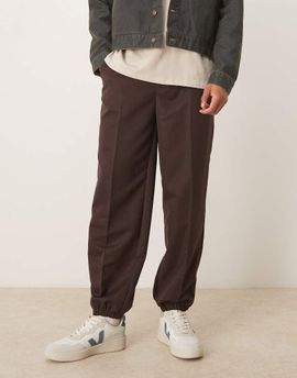 ASOS DESIGN ASOS DESIGN smart straight leg pants with part elastic waistband and cuff in brown-Gray