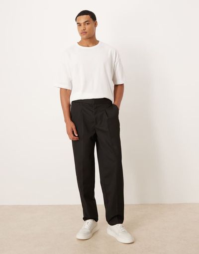 ASOS DESIGN ASOS DESIGN smart straight leg pants with part elastic waistband in black