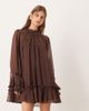 ASOS DESIGN ASOS DESIGN smock mini dress with tiered ruffle cuff and velvet bows in chocolate-Orange - 1