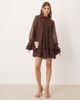 ASOS DESIGN ASOS DESIGN smock mini dress with tiered ruffle cuff and velvet bows in chocolate-Orange - 2