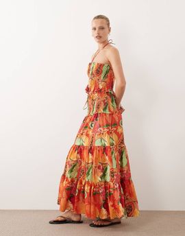 ASOS DESIGN ASOS DESIGN smocked waist tiered maxi skirt in fruit print - part of a set-Multi