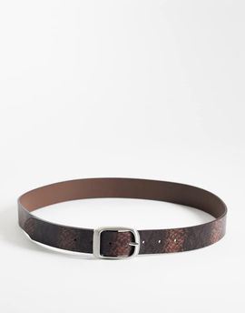 ASOS DESIGN ASOS DESIGN snakeprint belt with rounded brushed silver buckle in brown
