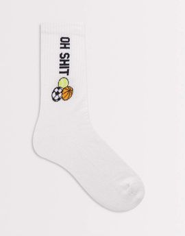 ASOS DESIGN ASOS DESIGN socks with swear word sport graphic in white