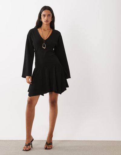 ASOS DESIGN ASOS DESIGN soft cord hankey hem mini dress in black