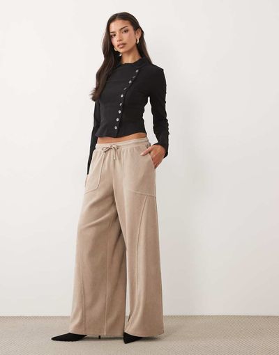 ASOS DESIGN ASOS DESIGN soft cord wide leg trouser in neutral
