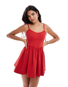 ASOS DESIGN ASOS DESIGN soft denim ballerina mini dress in red