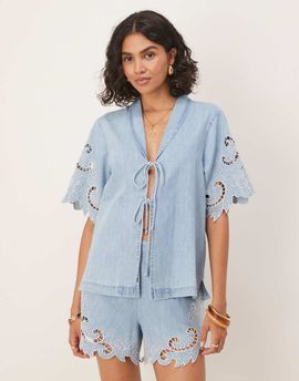 ASOS DESIGN ASOS DESIGN soft denim crochet top in midwash blue - part of a set