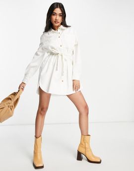 ASOS DESIGN ASOS DESIGN soft denim oversized belted shirt dress in white