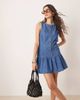 ASOS DESIGN ASOS DESIGN soft denim sleeveless mini dress with dropped waist in mid wash blue - 3