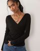 ASOS DESIGN ASOS DESIGN soft jersey drape wrap long sleeve top in cream-Black - 1