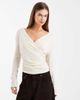 ASOS DESIGN ASOS DESIGN soft jersey drape wrap long sleeve top in cream-White - 1