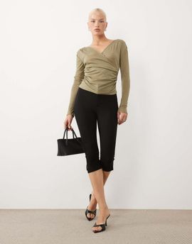 ASOS DESIGN ASOS DESIGN soft lightweight jersey draped wrap long sleeve top in olive green