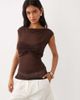 ASOS DESIGN ASOS DESIGN soft semi sheer cap sleeve top with ruched bust overlay in chocolate-Brown - 1