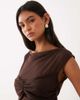 ASOS DESIGN ASOS DESIGN soft semi sheer cap sleeve top with ruched bust overlay in chocolate-Brown - 3