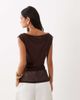 ASOS DESIGN ASOS DESIGN soft semi sheer cap sleeve top with ruched bust overlay in chocolate-Brown - 4