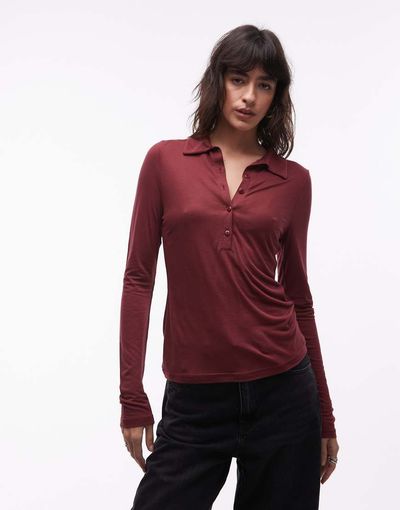 ASOS DESIGN ASOS DESIGN soft semi sheer long sleeve shirt in berry-Red