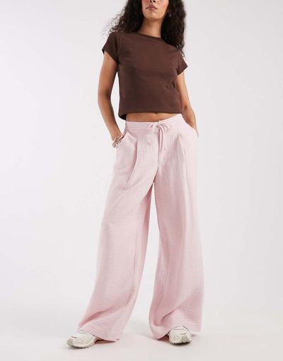 ASOS DESIGN ASOS DESIGN soft texture wide leg pants in pink