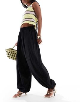 ASOS DESIGN ASOS DESIGN soft textured oversized billow pants with tie hem in black