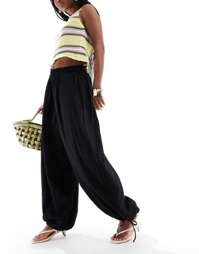 ASOS DESIGN ASOS DESIGN soft textured oversized billow pants with tie hem in black