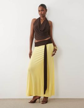 ASOS DESIGN ASOS DESIGN soft touch contrast sash waist maxi skirt in yellow and brown - part of a set