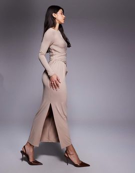 ASOS DESIGN ASOS DESIGN soft touch long sleeve drape maxi dress in cappucino-Brown