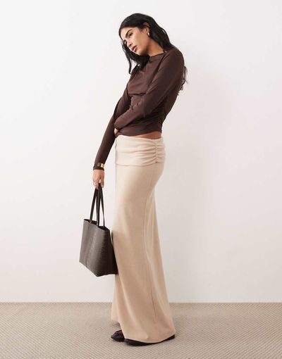 ASOS DESIGN ASOS DESIGN soft touch maxi skirt in light taupe - part of a set-No color