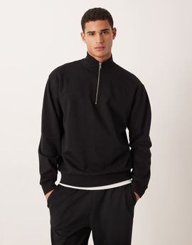 ASOS DESIGN ASOS DESIGN soft touch relaxed quarter zip sweatshirt in black - part of a set