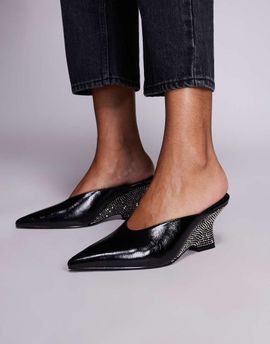ASOS DESIGN ASOS DESIGN Spark mid wedge mules with rhinestone heels in black