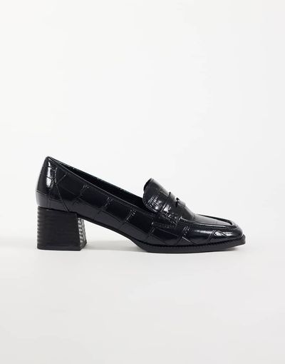 ASOS DESIGN ASOS DESIGN Speed mid heeled loafers in black croc