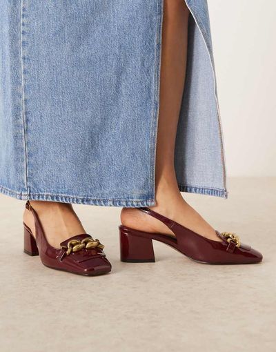 ASOS DESIGN ASOS DESIGN Spencer slingback loafer mid block heel shoes in burgundy-Red