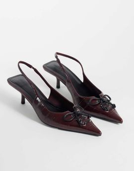 ASOS DESIGN ASOS DESIGN Spirit lace up kitten heels in burgundy-Red