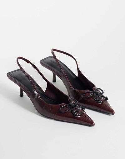 ASOS DESIGN ASOS DESIGN Spirit lace up kitten heels in burgundy-Red