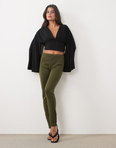 ASOS DESIGN ASOS DESIGN split hem detail leggings in khaki-Green
