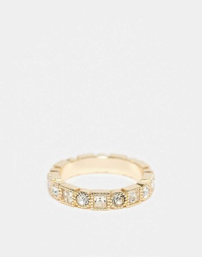 ASOS DESIGN ASOS DESIGN square and circle faux crystal band ring in gold