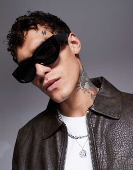 ASOS DESIGN ASOS DESIGN square chunky beveled flat brow sunglasses with black frames