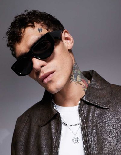 ASOS DESIGN ASOS DESIGN square chunky beveled flat brow sunglasses with black frames