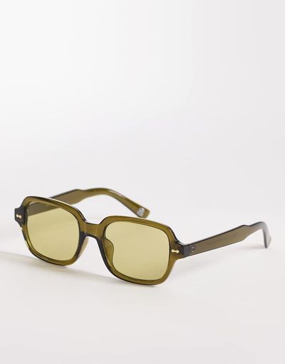 ASOS DESIGN ASOS DESIGN square light tint sunglasses in crystal khaki frame with green lens