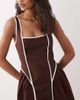 ASOS DESIGN ASOS DESIGN square neck midi dress with sculpted bust and contrast piping in chocolate-Brown - 3