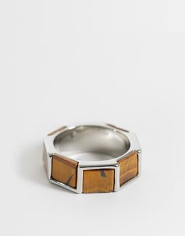 ASOS DESIGN ASOS DESIGN square semi-precious tigers eye ring in silver