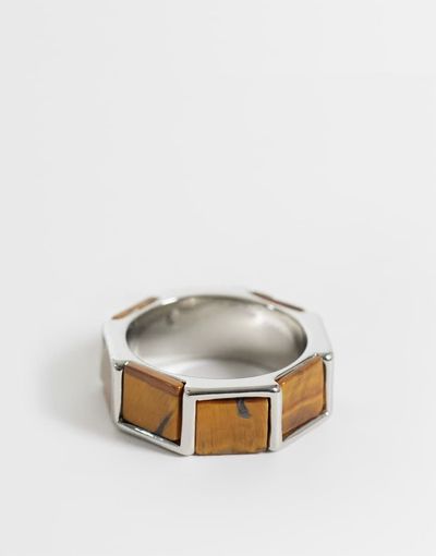ASOS DESIGN ASOS DESIGN square semi-precious tigers eye ring in silver