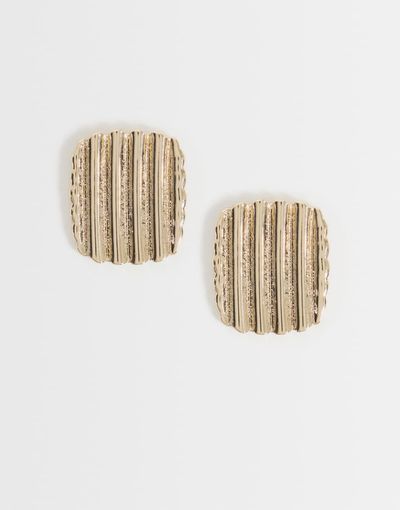 ASOS DESIGN ASOS DESIGN square stud earrings in gold tone with ridged effect