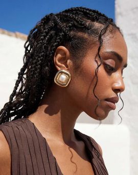 ASOS DESIGN ASOS DESIGN square stud earrings with faux pearl centers in gold tone