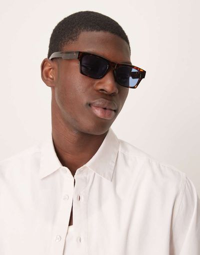 ASOS DESIGN ASOS DESIGN square sunglasses with blue lenses and tortoiseshell frames-Brown