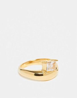 ASOS DESIGN ASOS DESIGN stainless steel bubble wave ring with square sparkly crystal stone set in gold tone