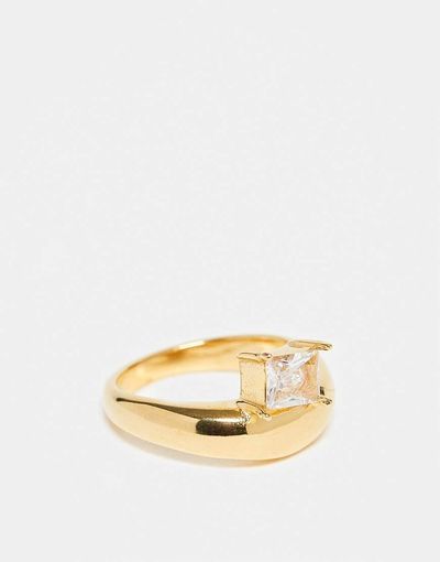 ASOS DESIGN ASOS DESIGN stainless steel bubble wave ring with square sparkly crystal stone set in gold tone