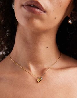 ASOS DESIGN ASOS DESIGN stainless steel necklace with cubic zirconia and heart pendant in gold tone