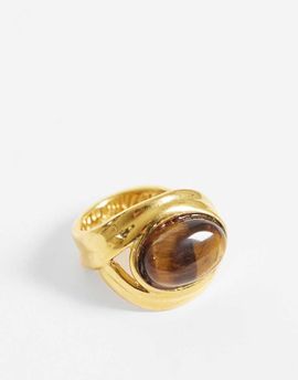 ASOS DESIGN ASOS DESIGN Stainless steel ring with real tigers eye stone set in gold tone