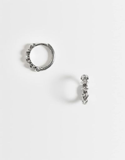 ASOS DESIGN ASOS DESIGN star row cubic zirconia hoop earrings in silver