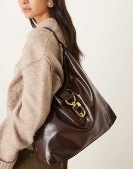 ASOS DESIGN ASOS DESIGN statement buckle slouch tote bag in chocolate-Brown